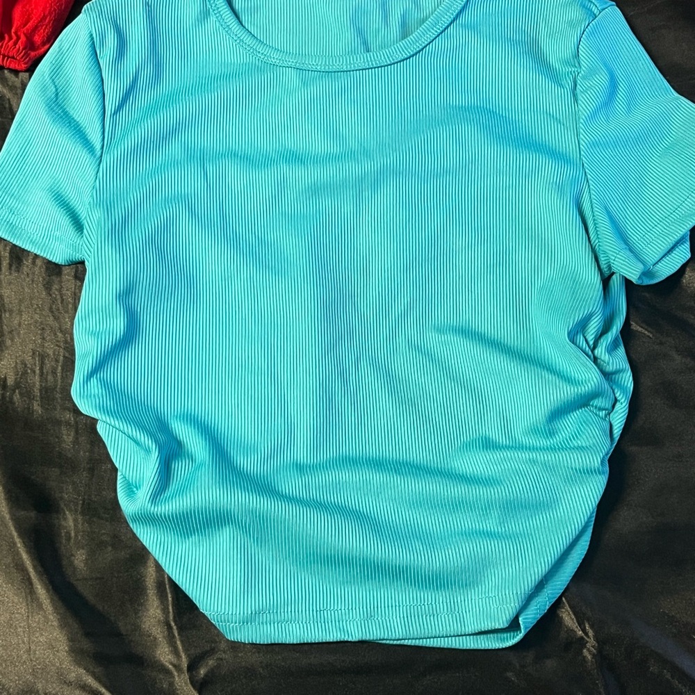 SHEIN Teal Ribbed Crop Top